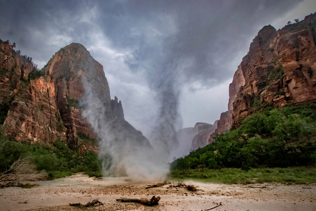 Waterspout ahead of an approaching thunderstorm along the Virgin River, Aug 10, 2023