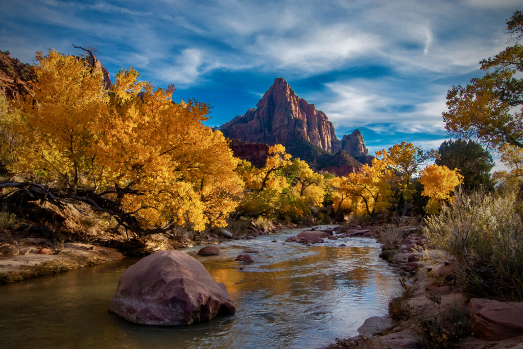 The Watchman and Fall color along the Virgin River